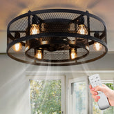 Depuley 25.6'' Caged Flush Mount Ceiling Fan with Lights Remote Control, Farmhouse Enclosed Ceiling Fan, Low Profile Vintage Ceiling Fan Lighting Fixture for Bedroom Kitchen - WS-FPZ58-60B 1 | DEPULEY