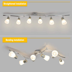 DLLT 6-Light Flexible Track Lighting Rail, Modern Directional LED Spot Ceiling Light Fixture with Glass Shade, for Living Room, Dining Room, Bedroom, Kitchen, Brush Steel - WSSD04-30B 4 | Depuley