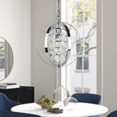 DLLT Modern Globe Crystal Chandelier Light Fixture, Industrial Adjustable Flush Mount Ceiling Pendant Lamp Hanging with Metal Frame, for Kitchen Living Room Hallway Bedroom, Chrome Finish - WSCDD18-S 2 | Depuley