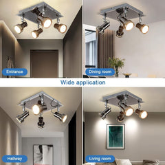DLLT Flush Mount Industrial Track Lighting Fixture, Rotary 4-Light Square Directional Ceiling Spot Light (GU10 Bulbs Included) - WSSD06-12B 2 | Depuley