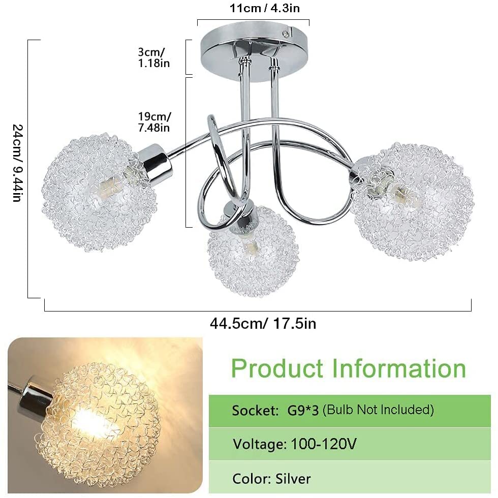 Depuley Modern 3-Light Semi Flush Mount Ceiling Light Fixture, Small Sputnik Chandelier with Globe Wire Shade, Elegant Ceiling Lamp for Bedroom Kitchen Hallway Entryway Dining Room - WS-FNC20-40B 3 | Depuley