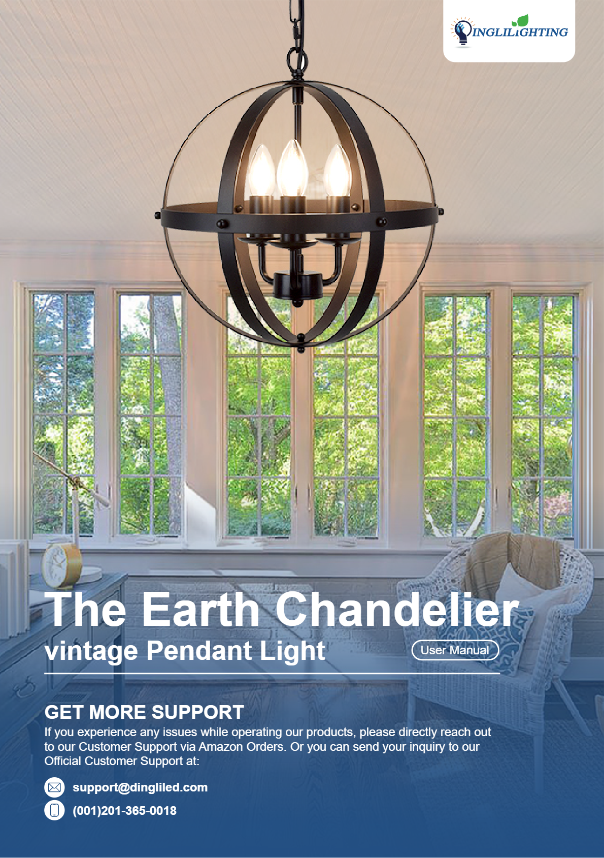 WS-FND5-40B 3-Light Earth Chandelier Pendant Light User Manual - DEPULEY
