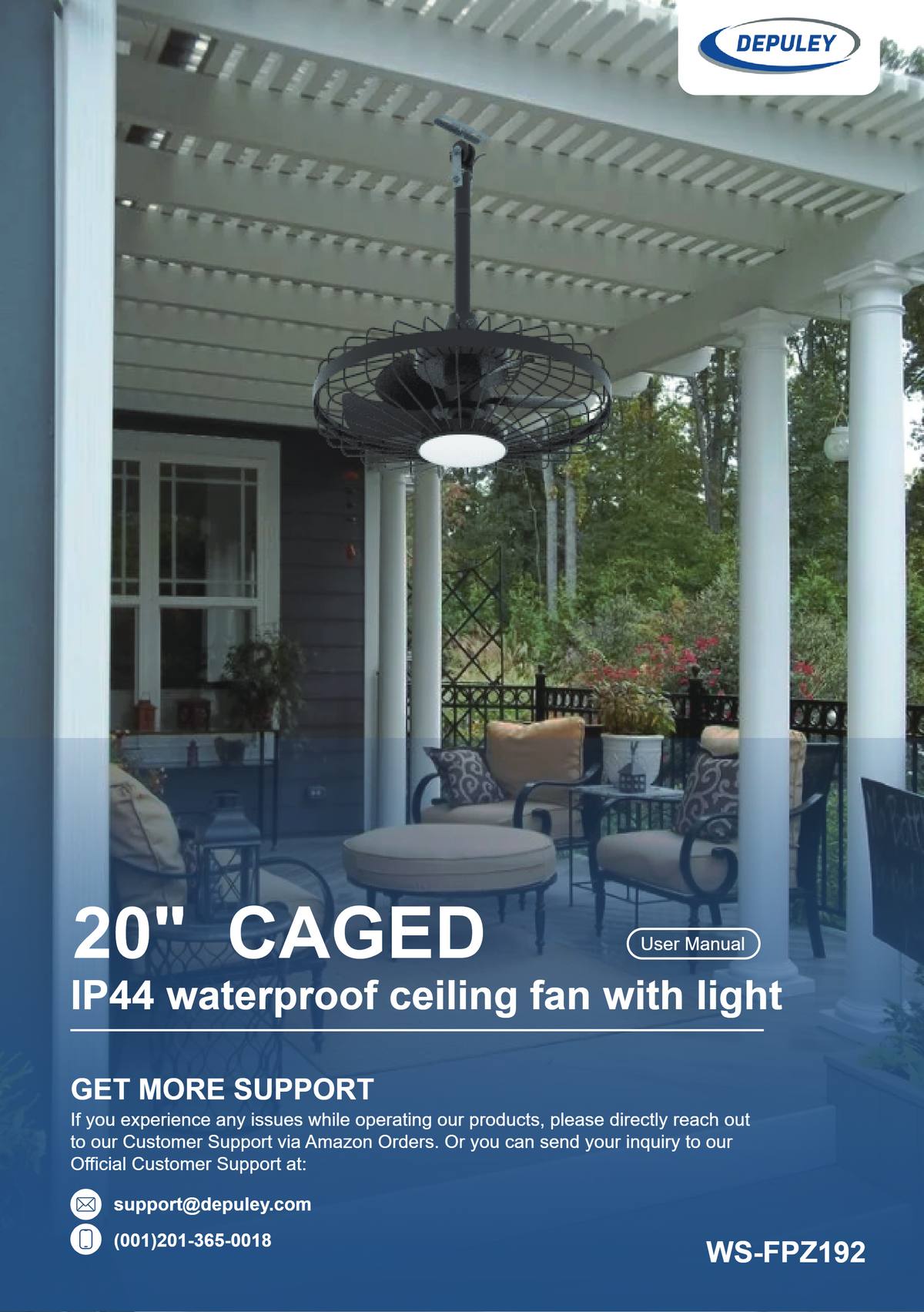 WS-FPZ192 Depuley 20 Inch Outdoor Hanging Waterproof Gazebo Caged Fan - DEPULEY