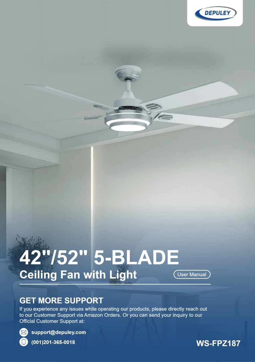 Easy Installation of WS-FPZ187 Depuley 42 inch Farmhouse 5-Blade Dimmable LED Ceiling Fan - DEPULEY
