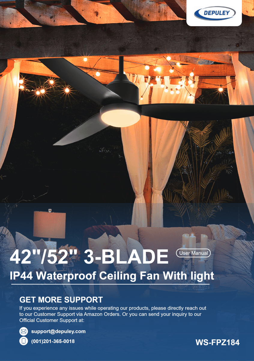 WS-FPZ184 Depuley 52" Gazebo Outdoor Ceiling Fan | Waterproof, Plug-in, Easy Installation - DEPULEY