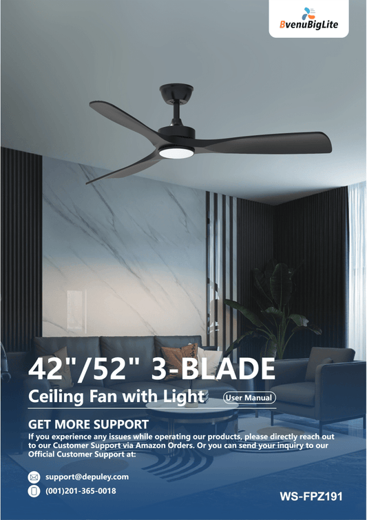 WS-FPZ191 Depuley 42 / 52 inch 3 Blades Low Profile Outdoor Modern Ceiling Fan User Manual - DEPULEY