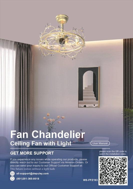 WS-FPZ193 Modern Fandelier 20" Gold Chandelier Ceiling Fan with Lights User Manual - DEPULEY