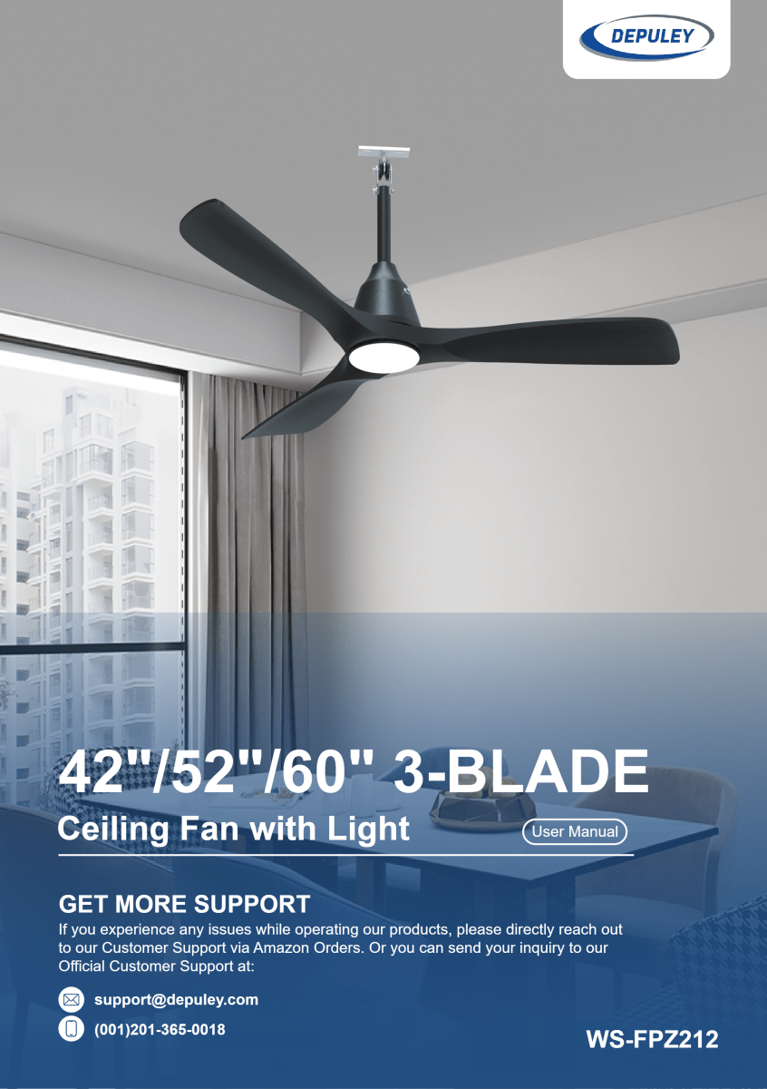 WS-FPZ212 Depuley 42/52" Plug-in Style Ceiling Fan with Light & Remote APP Control — Easy Install Guide - DEPULEY