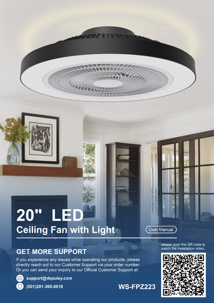 WS-FPZ223 | 20” LED All-in-one Smart Ceiling Fan with Light User Manual - DEPULEY