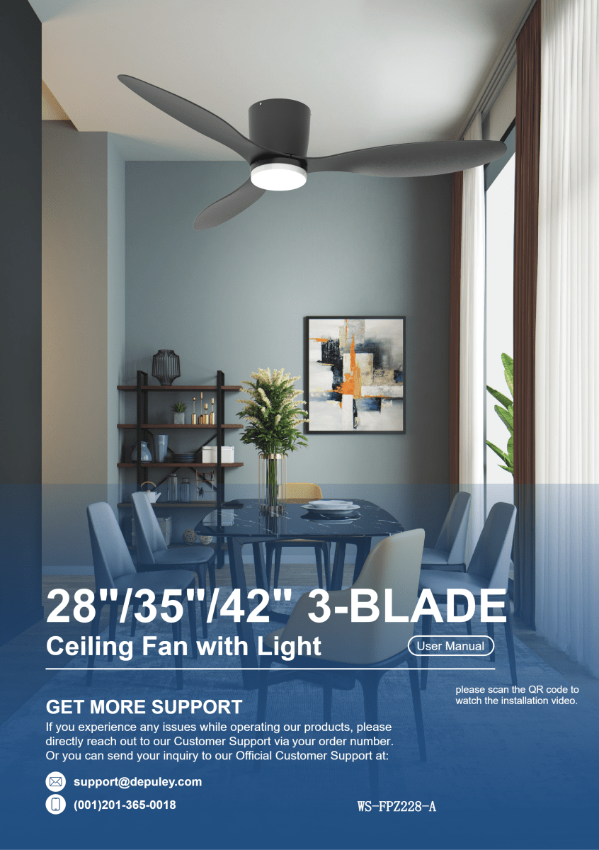 WS-FPZ228-A Straight Flush Mount 5-blade Fan User Manual - DEPULEY