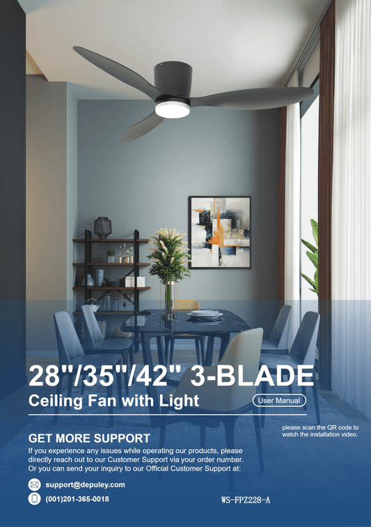 WS-FPZ228-A Straight Flush Mount 5-blade Fan User Manual - DEPULEY