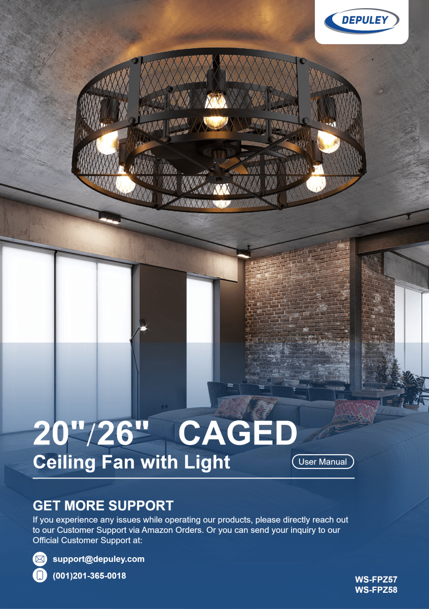 WS-FPZ58-60B Depuley 26" Flush Mount Caged Fan Light (Latest) — Install Guide & Manual - DEPULEY