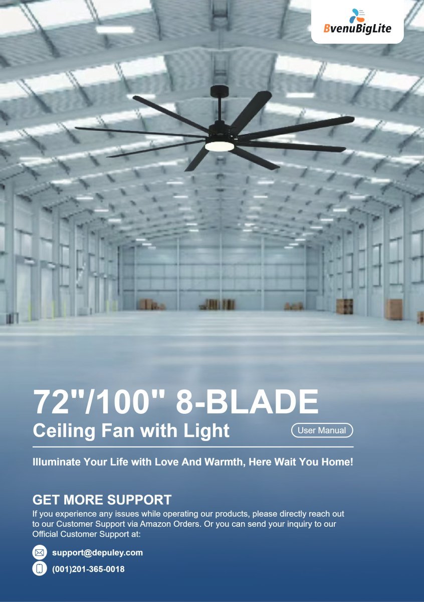 WS-FPZ59-24 100 Inch 8-Blade Ceiling Fan Light  User Manual - DEPULEY