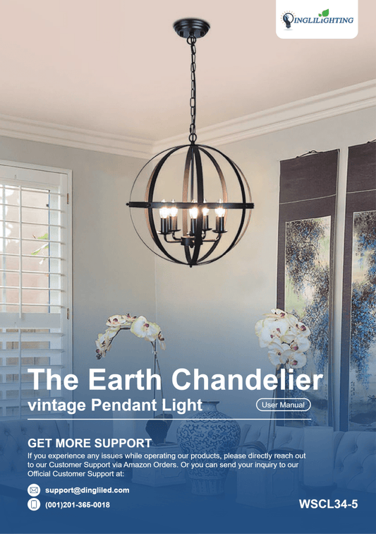 WSCL34-5 | 5 Lights Globe Vintage Chandelier Light User Manual - DEPULEY