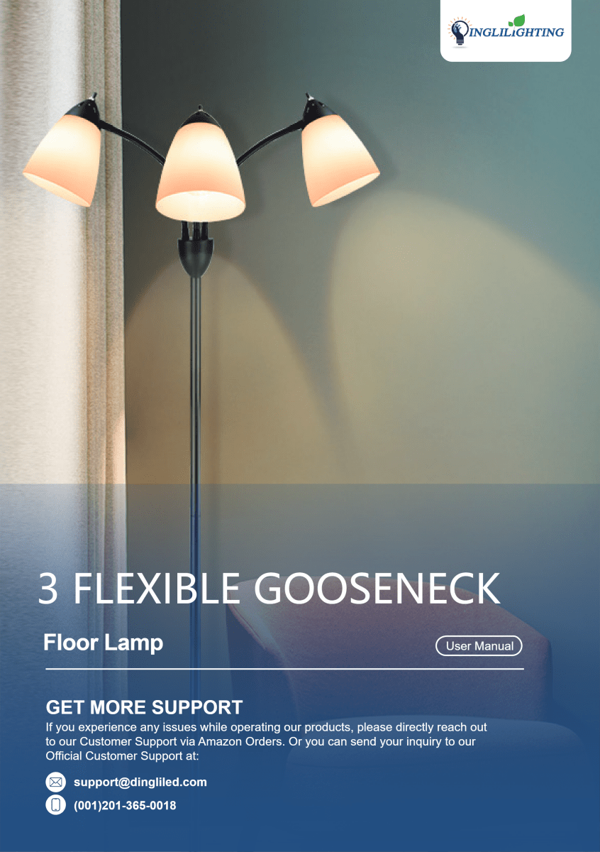 WSFLL003 Three Gooseneck Bedroom Floor Lamp User Manual - DEPULEY