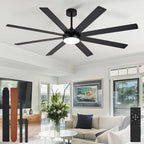 Depuley 66-inch black and walnut ceiling fan with dimmable light in a modern living room