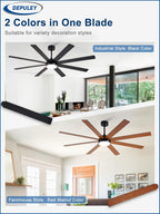 Depuley 66-inch ceiling fan reversible black and walnut blade finishes