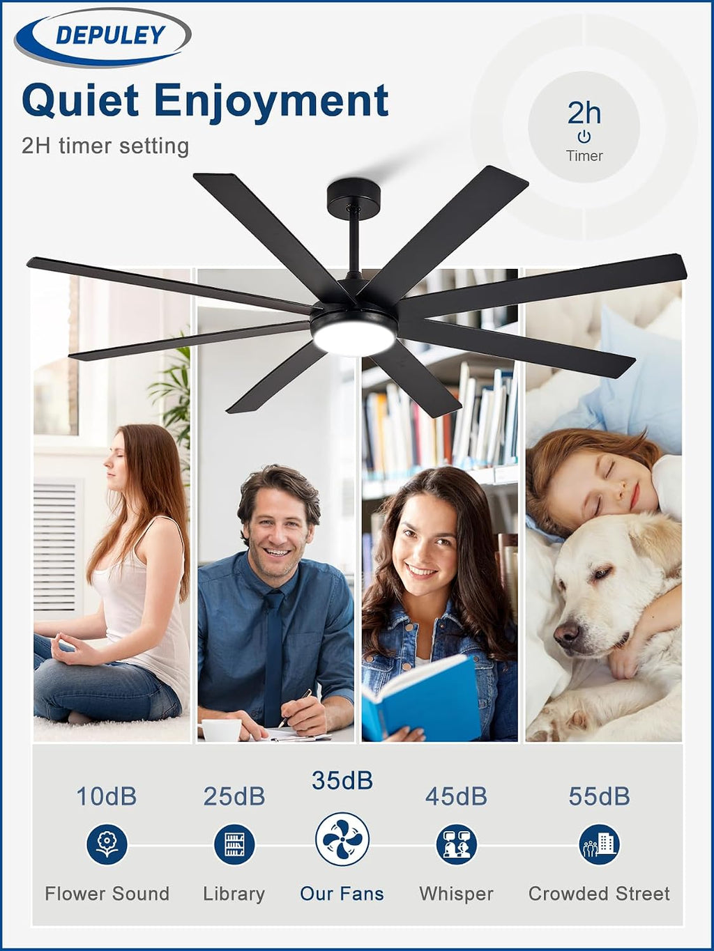 Depuley quiet DC motor ceiling fan with timer function