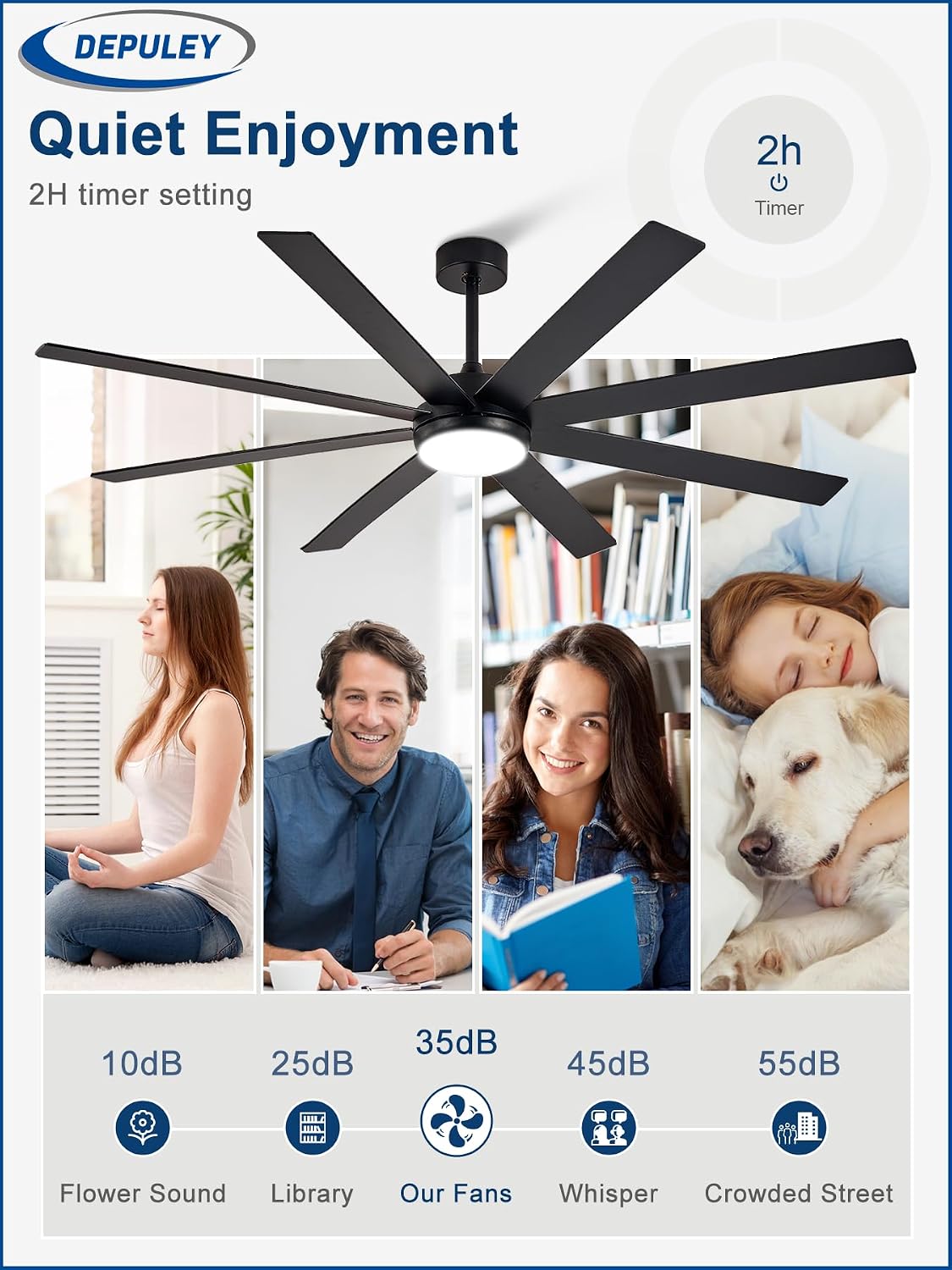 Depuley quiet DC motor ceiling fan with timer function