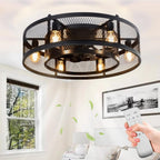 Depuley 25.6'' Caged Flush Mount Ceiling Fan with Lights Remote Control, Farmhouse Enclosed Ceiling Fan, Low Profile Vintage Ceiling Fan Lighting Fixture for Bedroom Kitchen - WS-FPZ58-60B 2 | DEPULEY