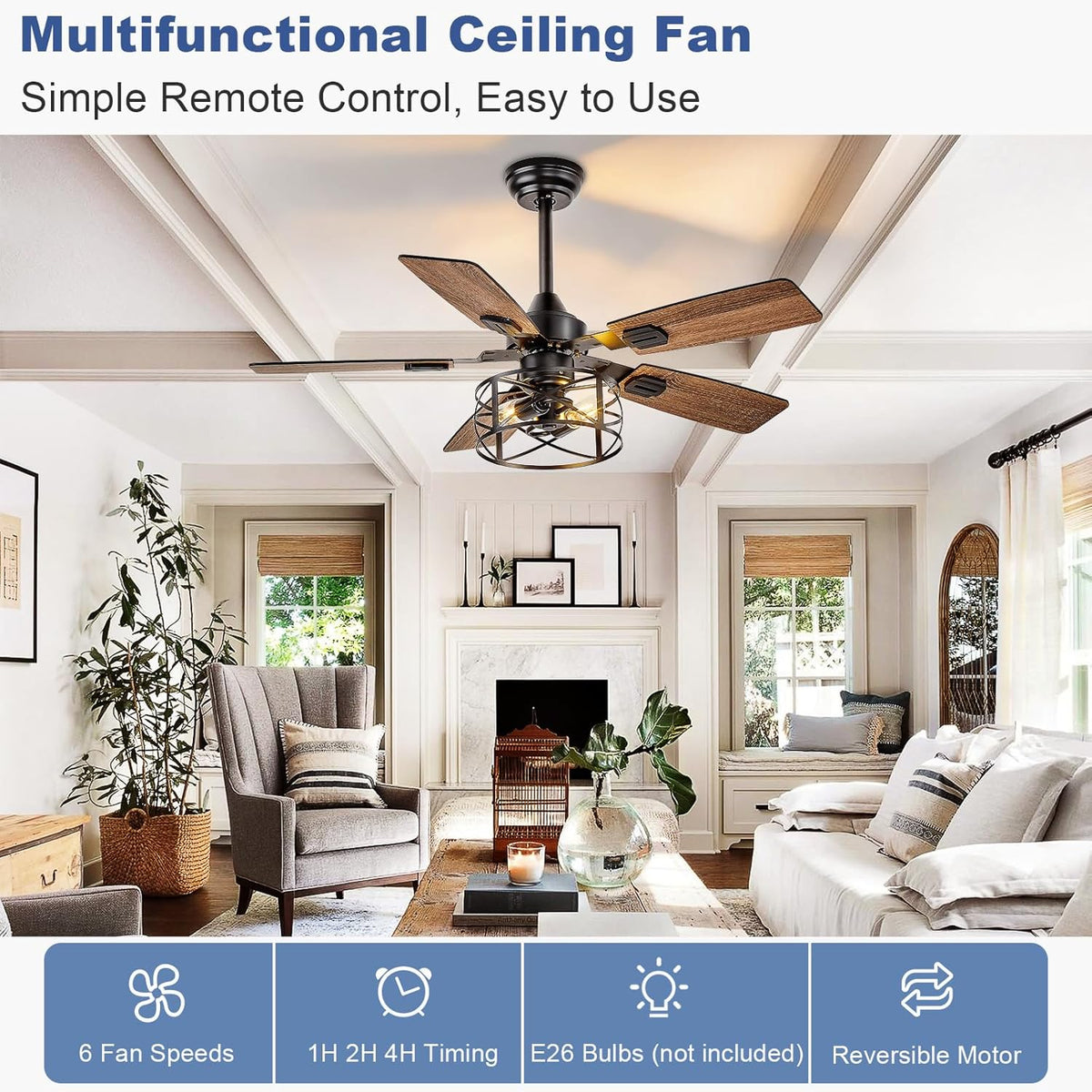 Depuley 42-inch black walnut caged ceiling fan image 2