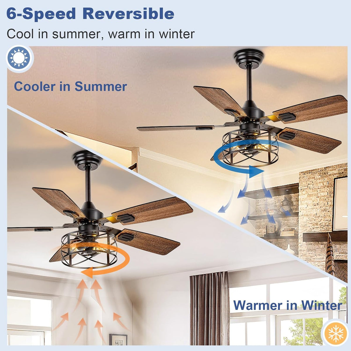 Depuley 42-inch black walnut caged ceiling fan image 3