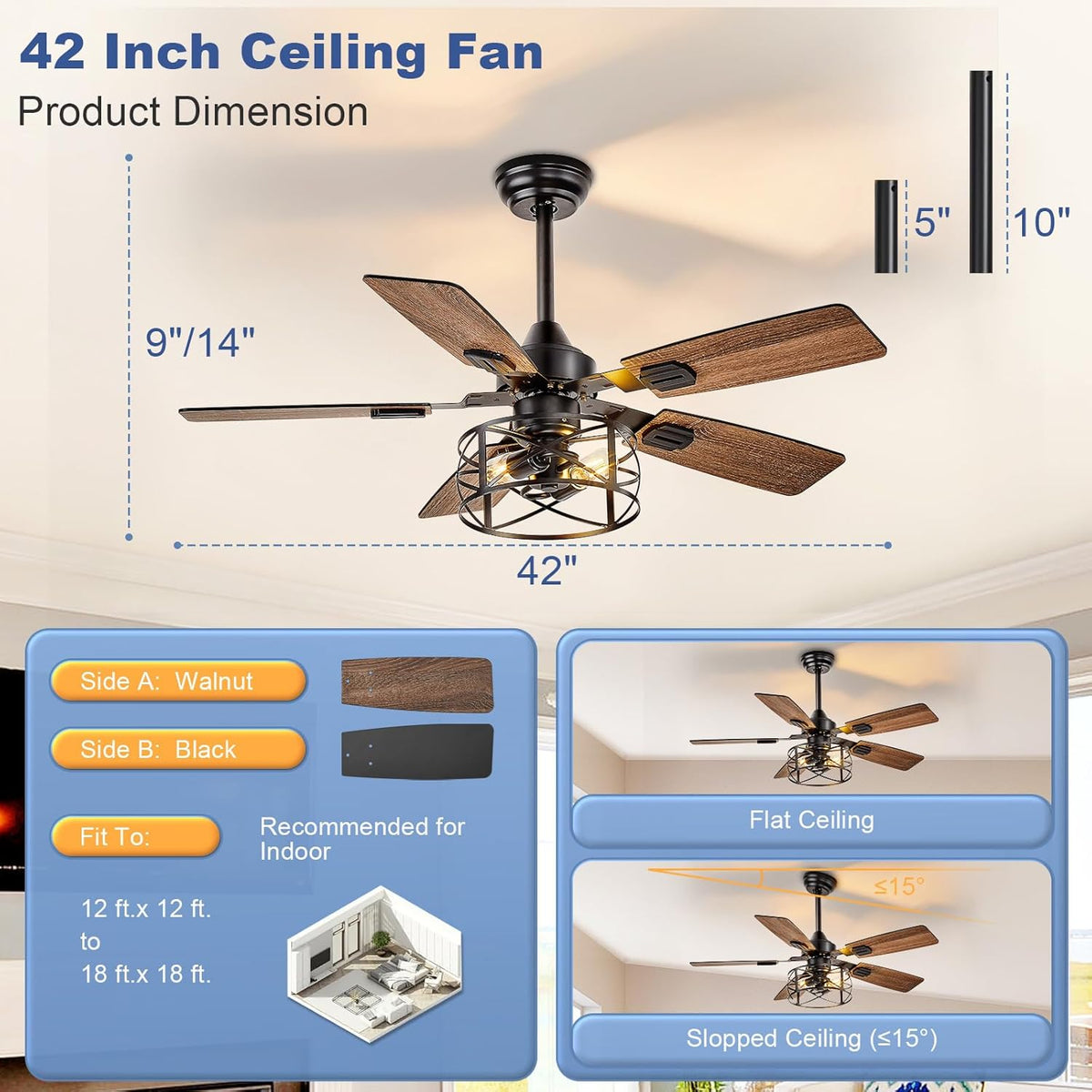 Depuley 42-inch black walnut caged ceiling fan image 7