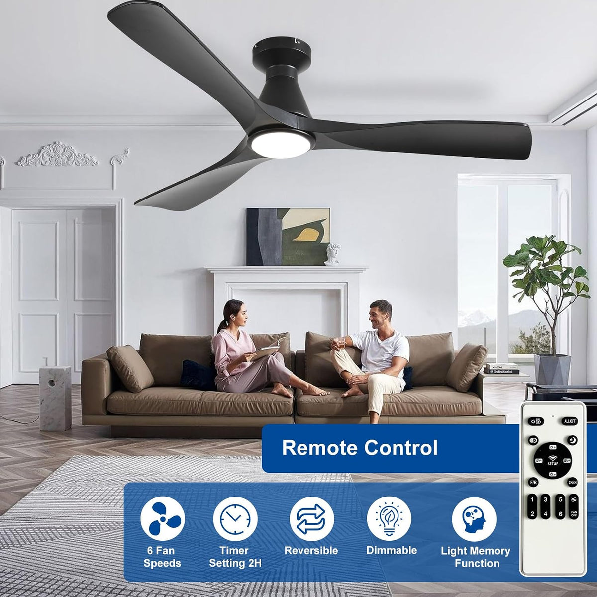Depuley 52-inch black three-blade ceiling fan image 5