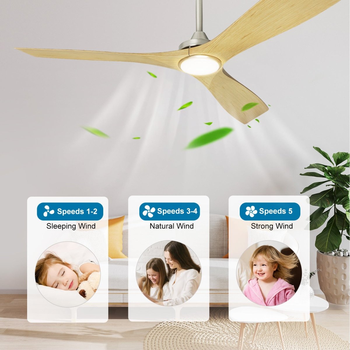 Depuley 52" Ceiling Fans with LED Lights and Remote, Modern Ceiling Fan Noiseless Reversible DC Motor for Kitchen/Patio/Farmhouse & Covered Outdoor Lighting, Timing, 3 Light Color Changeable - WS-FPZ40-18C-NE 6 | DEPULEY
