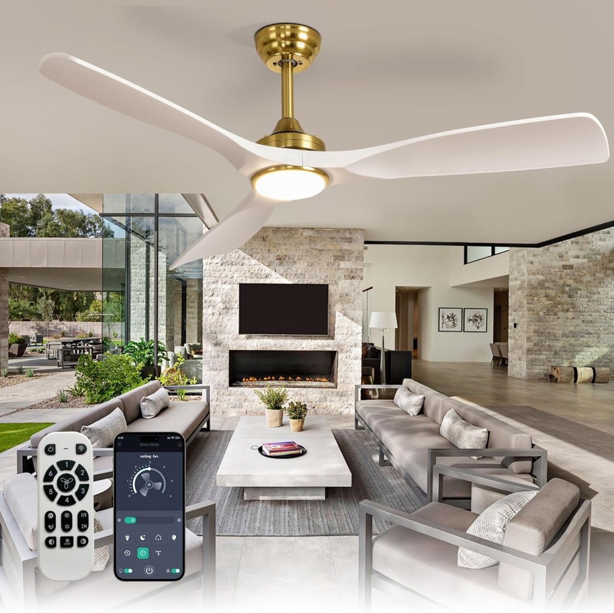 Depuley 52" Modern Ceiling Fan with Lights Remote Control, Low Profile Ceiling Fans Noiseless Reversible DC Motor for Bedroom/Living Room/Study/Patio Lighting, Timing, 3 Light Color Changeable - White - WS - FPZ180 - 18B - WG 12 | DEPULEY