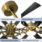 Depuley Large Ceiling Fan with Lights, 72" DC Reversible Ceiling Fan with Light LED, 8 Plywood Blades 5 Speed, Modern Industrial Ceiling Fans Indoor for Living Room, Color Changeable 3000K-6000K, Black & Gold - WS-FPZ45-18C-CO 8 | DEPULEY