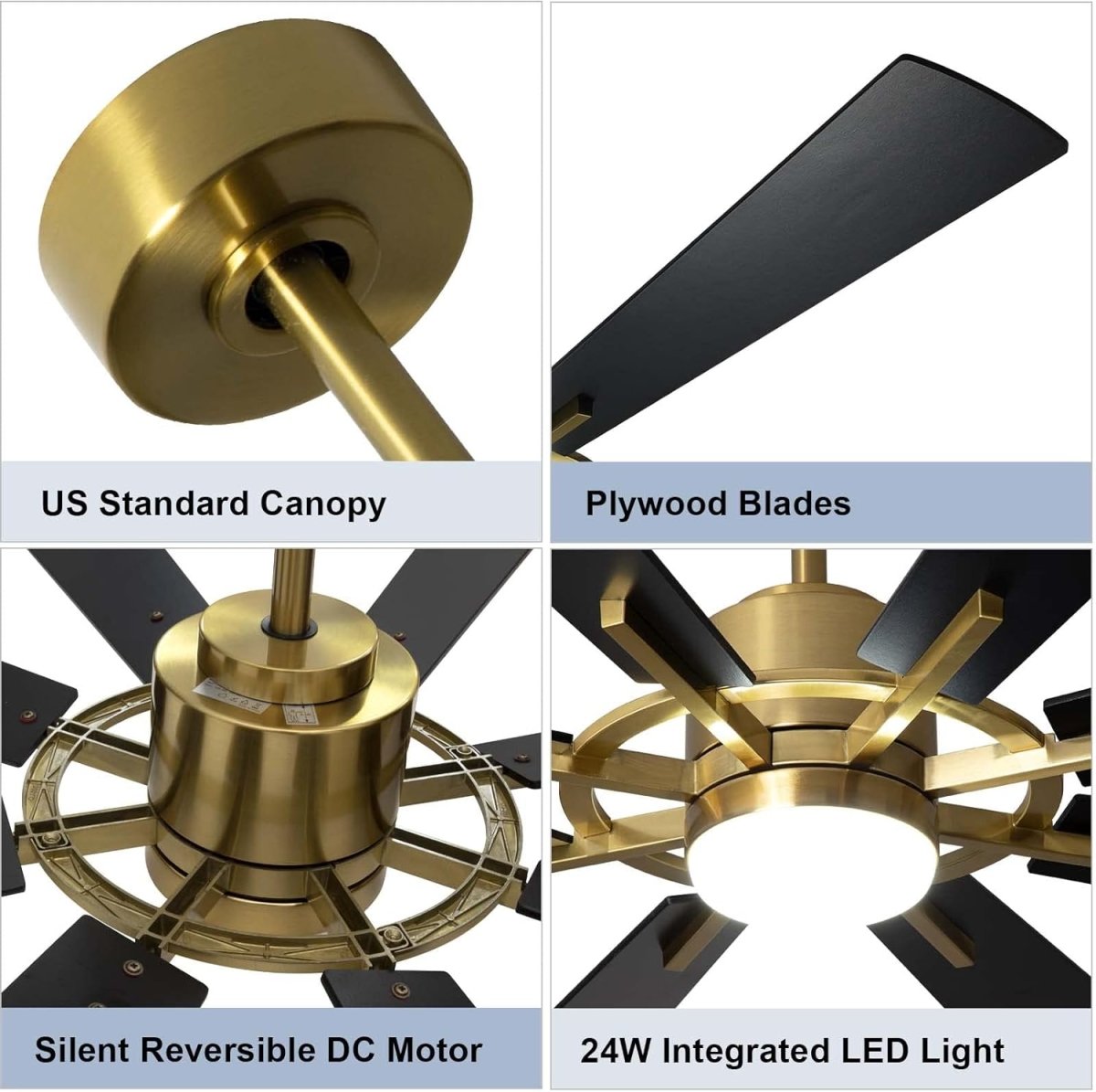 Depuley Large Ceiling Fan with Lights, 72" DC Reversible Ceiling Fan with Light LED, 8 Plywood Blades 5 Speed, Modern Industrial Ceiling Fans Indoor for Living Room, Color Changeable 3000K-6000K, Black & Gold - WS-FPZ45-18C-CO 8 | DEPULEY