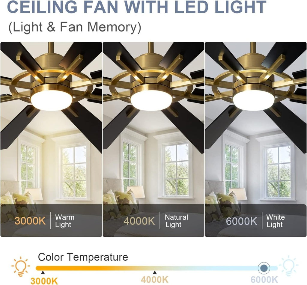 Depuley Large Ceiling Fan with Lights, 72" DC Reversible Ceiling Fan with Light LED, 8 Plywood Blades 5 Speed, Modern Industrial Ceiling Fans Indoor for Living Room, Color Changeable 3000K-6000K, Black & Gold - WS-FPZ45-18C-CO 9 | DEPULEY