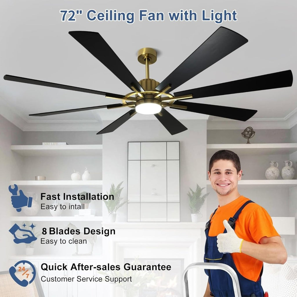 Depuley Large Ceiling Fan with Lights, 72" DC Reversible Ceiling Fan with Light LED, 8 Plywood Blades 5 Speed, Modern Industrial Ceiling Fans Indoor for Living Room, Color Changeable 3000K-6000K, Black & Gold - WS-FPZ45-18C-CO 7 | DEPULEY