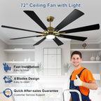 Depuley Large Ceiling Fan with Lights, 72" DC Reversible Ceiling Fan with Light LED, 8 Plywood Blades 5 Speed, Modern Industrial Ceiling Fans Indoor for Living Room, Color Changeable 3000K-6000K, Black & Gold - WS-FPZ45-18C-CO 7 | DEPULEY