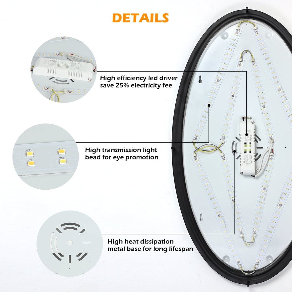DLLT 32In Oval LED Ceiling Light Fixture, 65W Dimmable LED Flush Mount Ceiling Light with Remote, 3000K/4000K/5000K Adjustable, Brush Nickel Finish for Bedroom/Living Room/Dining Room - WS-FPC39-65C-D 9 | DEPULEY