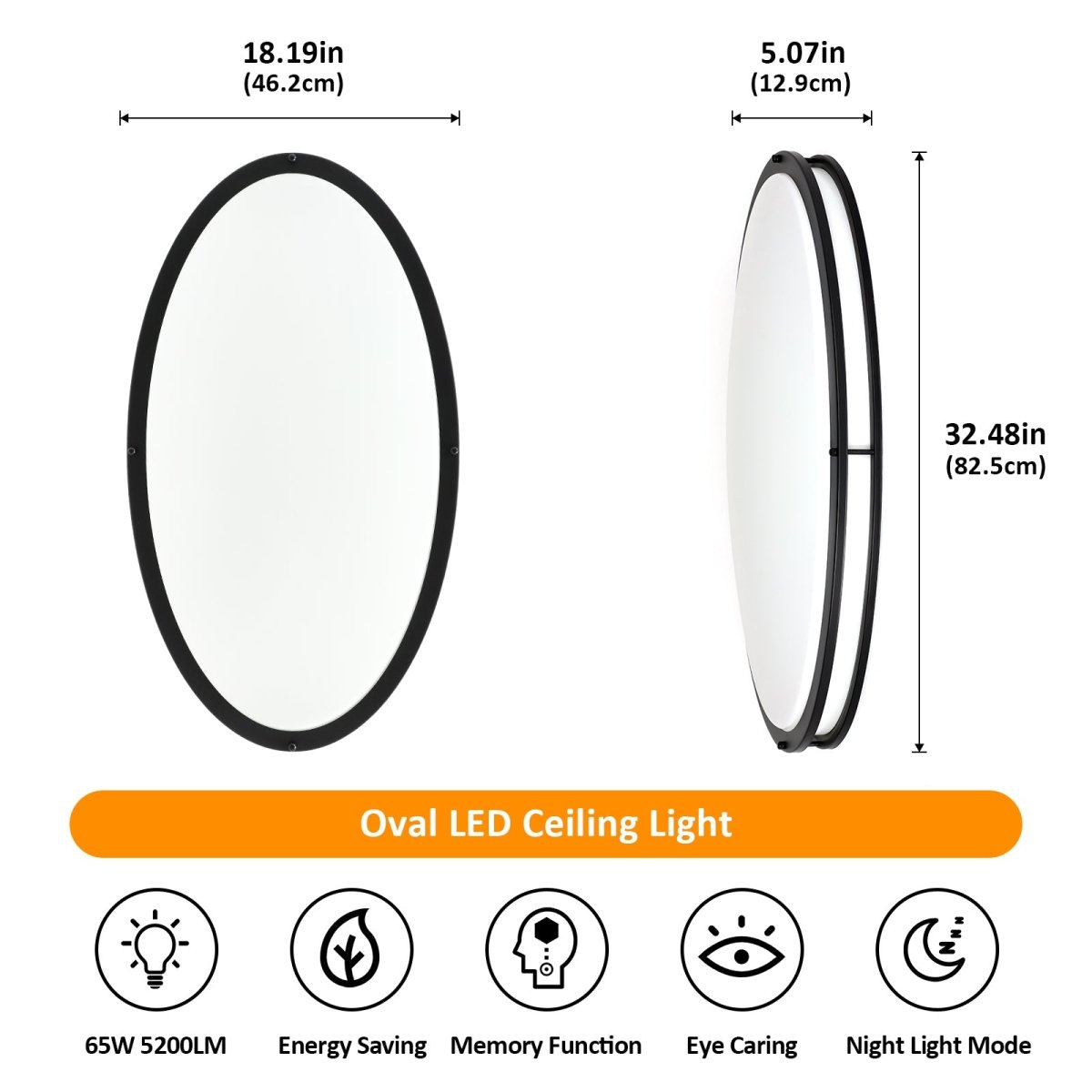 DLLT 65W Dimmable LED Flush Mount Ceiling Light with Remote, 32" Oval Brush Nickel Finish Close to Ceiling Light Fixture for Bedroom/Living Room/Kitchen Lighting, 3CCT Adjustable - WS-FPC39-65C-B 6 | DEPULEY