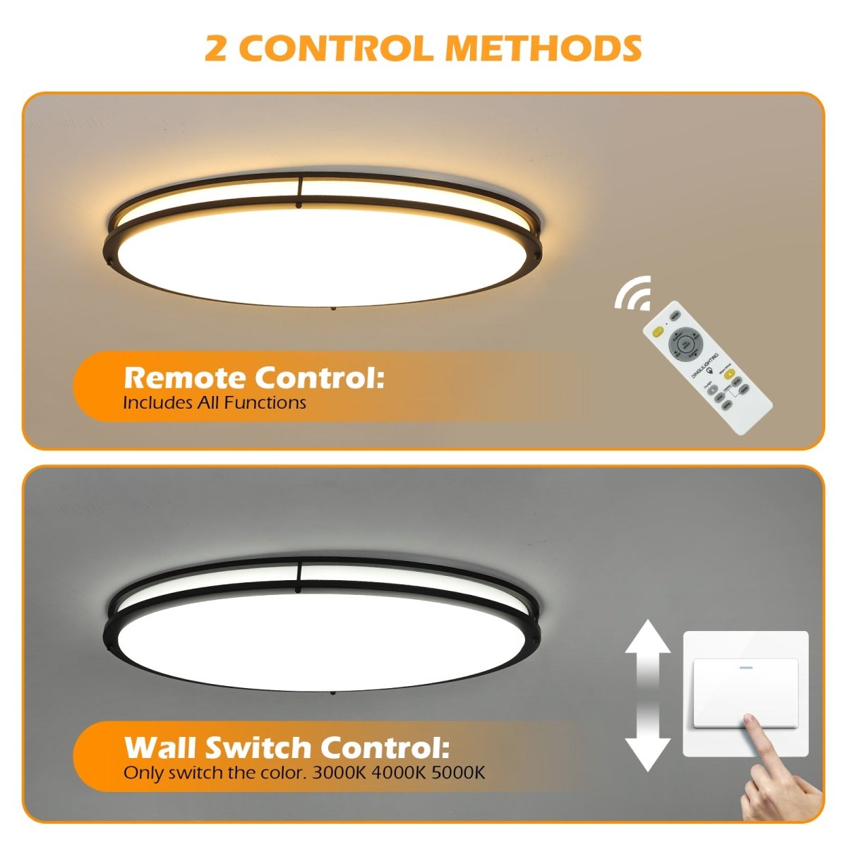 DLLT 65W Dimmable LED Flush Mount Ceiling Light with Remote, 32" Oval Brush Nickel Finish Close to Ceiling Light Fixture for Bedroom/Living Room/Kitchen Lighting, 3CCT Adjustable - WS-FPC39-65C-B 5 | DEPULEY