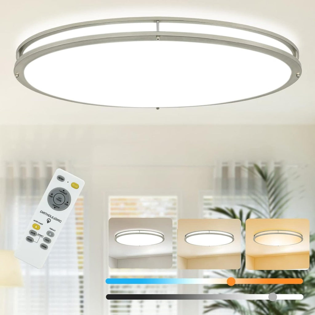 DLLT 65W Dimmable LED Flush Mount Ceiling Light with Remote, 32" Oval Brush Nickel Finish Close to Ceiling Light Fixture for Bedroom/Living Room/Kitchen Lighting, 3CCT Adjustable - 15 | DEPULEY