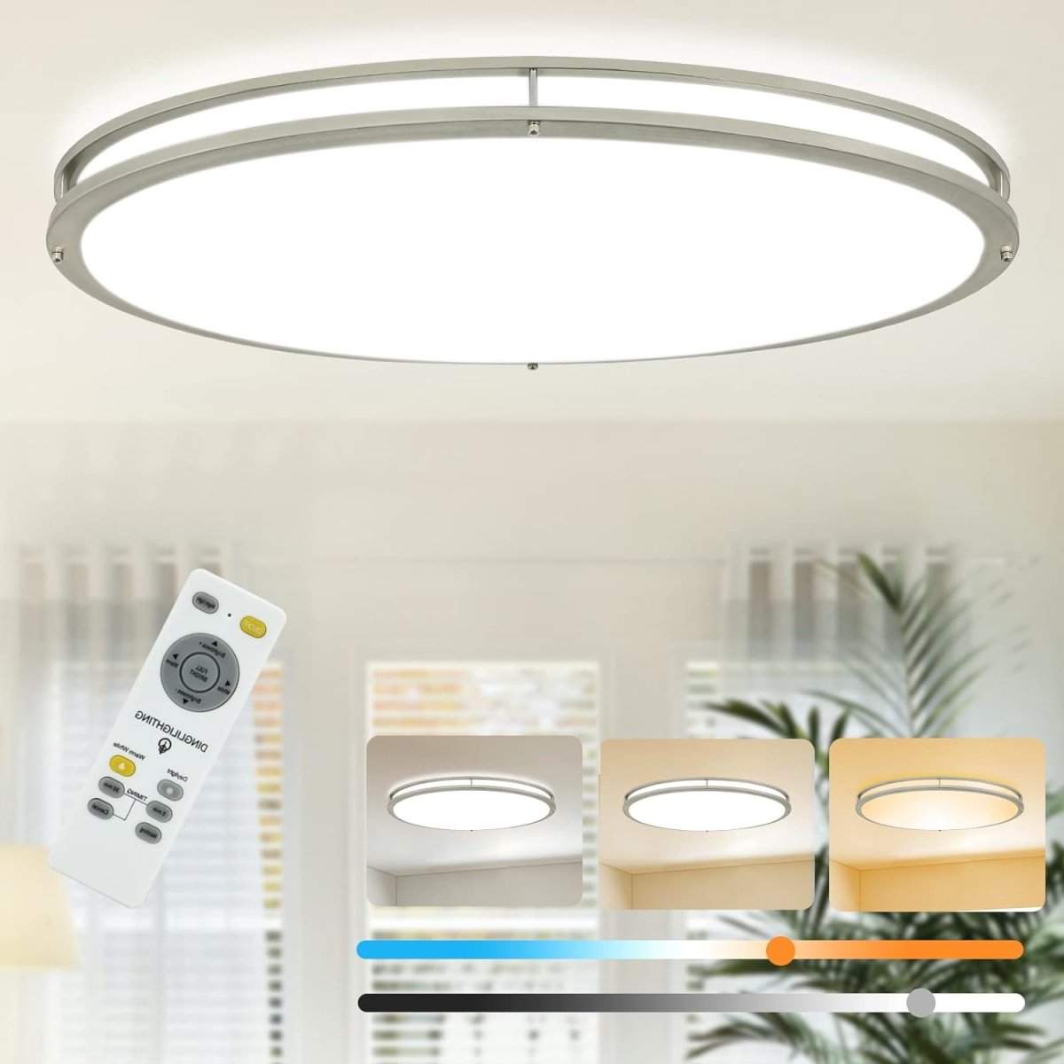 DLLT 65W Dimmable LED Flush Mount Ceiling Light with Remote, 32" Oval Brush Nickel Finish Close to Ceiling Light Fixture for Bedroom/Living Room/Kitchen Lighting, 3CCT Adjustable - 15 | DEPULEY