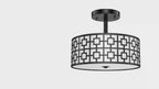 Depuley 12.6In Modern Semi Flush Ceiling Light Fixture, 3-Light Bedroom Ceiling Drum Light, Entry Light Fixtures Ceiling Hanging for Dining Room, Kitchen, Hallway, Entry, Foyer, Living Room, Black/Silver Finish