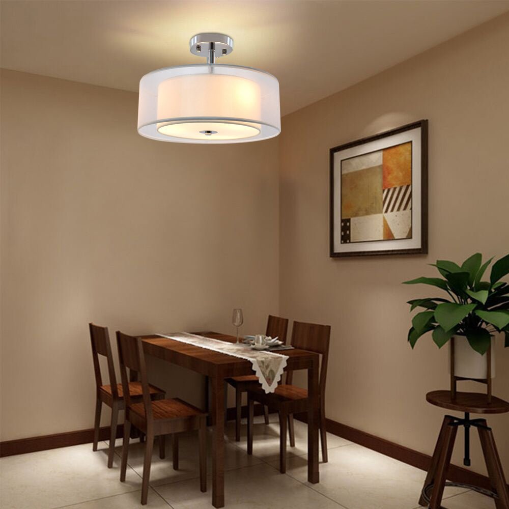 Depuley 3-Light Industrial Semi Drum Flush Mount Light, 15 Inch Double Drum Pendant Close to Ceiling Light Fixture for Bedroom, Dining Room, Kitchen, Hallway, Entry, Foyer, Living Room Lighting - WSCL31 8 | Depuley