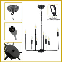 Depuley Black Farmhouse Candle Chandelier Lighting, 8-Light Classic Iron Ceiling Light Fixture Hanging, Industrial Flush Mount Pendant Lamp - WS-FND70-40B 4 | Depuley