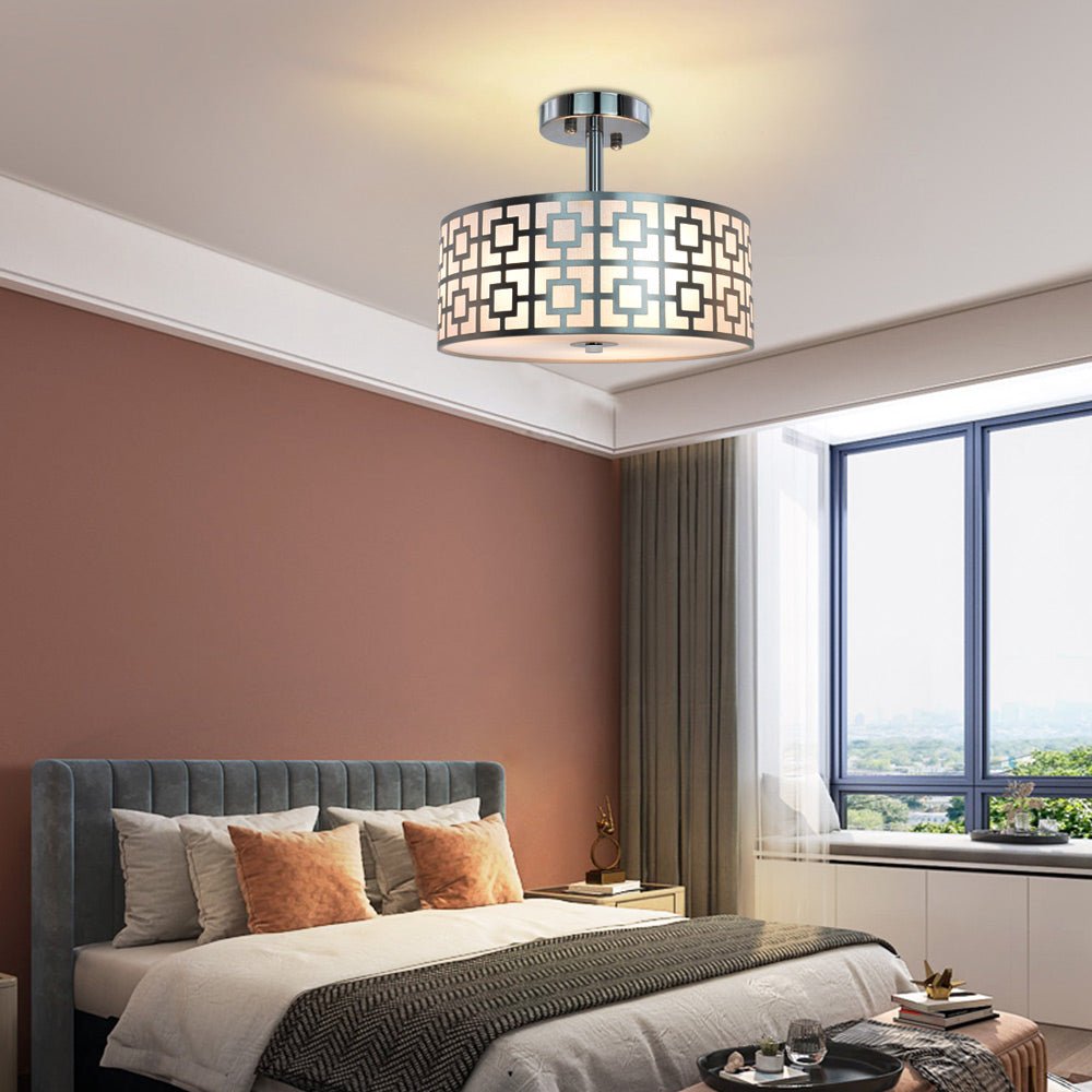 Depuley 12.6In Modern Semi Flush Ceiling Light Fixture, 3-Light Bedroom Ceiling Drum Light, Entry Light Fixtures Ceiling Hanging for Dining Room, Kitchen, Hallway, Entry, Foyer, Living Room, Black/Silver Finish - B07WQFFGPQ 22 | Depuley