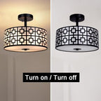 Depuley 12.6In Modern Semi Flush Ceiling Light Fixture, 3-Light Bedroom Ceiling Drum Light, Entry Light Fixtures Ceiling Hanging for Dining Room, Kitchen, Hallway, Entry, Foyer, Living Room, Black/Silver Finish - B07WQFFGPQ 6 | Depuley