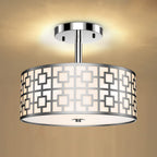 Depuley 12.6In Modern Semi Flush Ceiling Light Fixture, 3-Light Bedroom Ceiling Drum Light, Entry Light Fixtures Ceiling Hanging for Dining Room, Kitchen, Hallway, Entry, Foyer, Living Room, Black/Silver Finish - B07WQFFGPQ 2 | Depuley