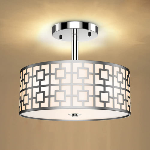 Depuley 12.6In Modern Semi Flush Ceiling Light Fixture, 3-Light Bedroom Ceiling Drum Light, Entry Light Fixtures Ceiling Hanging for Dining Room, Kitchen, Hallway, Entry, Foyer, Living Room, Black/Silver Finish - B07WQFFGPQ 2 | Depuley