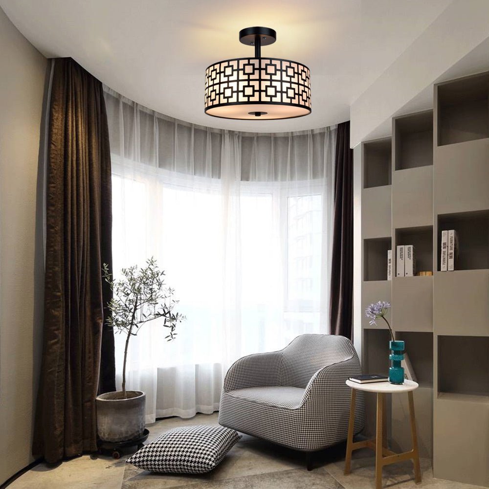 Depuley 12.6In Modern Semi Flush Ceiling Light Fixture, 3-Light Bedroom Ceiling Drum Light, Entry Light Fixtures Ceiling Hanging for Dining Room, Kitchen, Hallway, Entry, Foyer, Living Room, Black/Silver Finish - B07WQFFGPQ 12 | Depuley