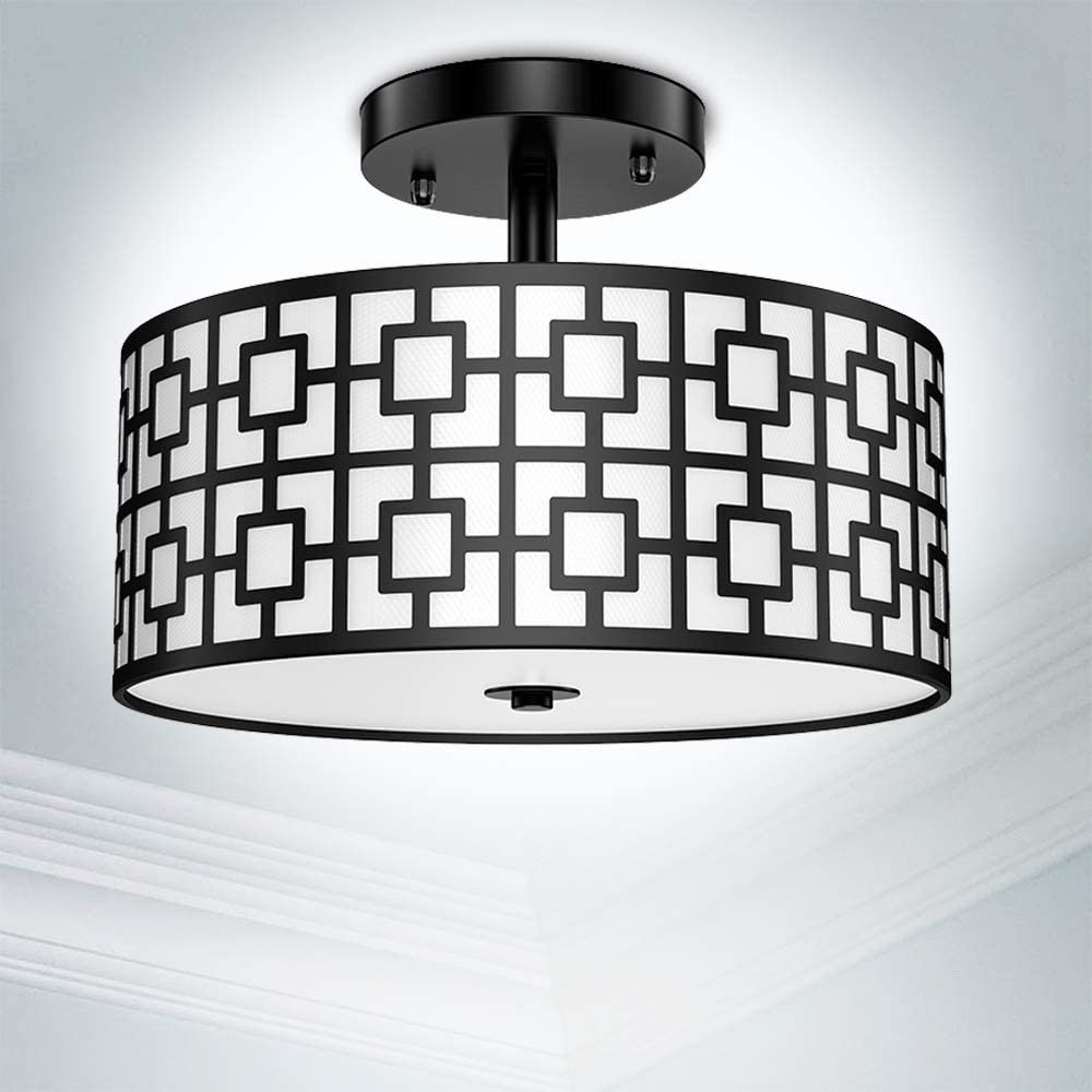 Depuley 12.6In Modern Semi Flush Ceiling Light Fixture, 3-Light Bedroom Ceiling Drum Light, Entry Light Fixtures Ceiling Hanging for Dining Room, Kitchen, Hallway, Entry, Foyer, Living Room, Black/Silver Finish - B07WQFFGPQ 8 | Depuley