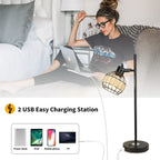 Depuley Industrial Beside Table Lamp with 2 USB Ports, Adjustable Modern Metal Nightstand Desk Lamp, 3000K Warm Light with Rattan Shade - WS-MNT31-60U 6 | Depuley